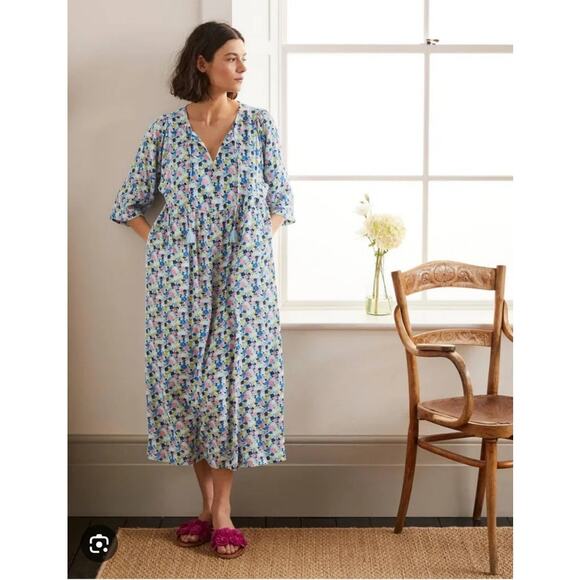 Boden Floral Empire Waist Midi Dress Size 16/18R Oversized flowy cottage - Picture 1 of 7